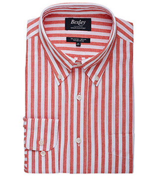 Chemise manches longues coton et lin Corail et Blanc - COLTEN