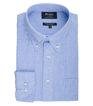 Chemise manches longues coton et lin Chambray Bleu - COLTEN