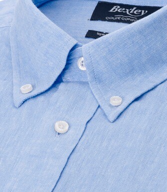 Chemise manches longues coton et lin Chambray Bleu - COLTEN
