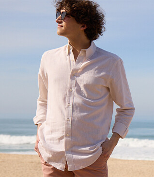 Chemise manches longues coton et lin Chambray Ecru - COLTEN