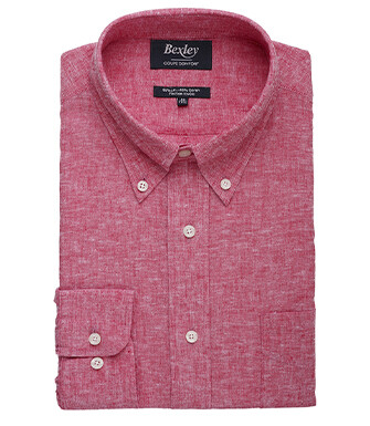 Chemise manches longues coton et lin Chambray Rouge - COLTEN