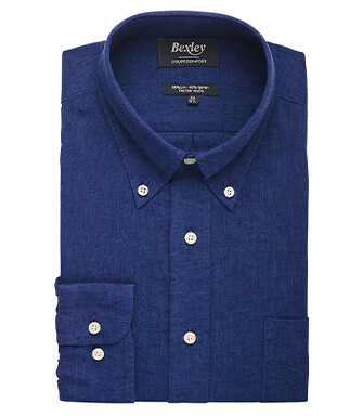 Chemise manches longues coton et lin Chambray Indigo - COLTEN