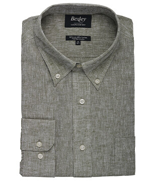 Chemise coton/lin Chambray Vert Kaki - COLTEN