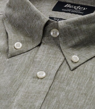 Chemise coton/lin Chambray Vert Kaki - COLTEN