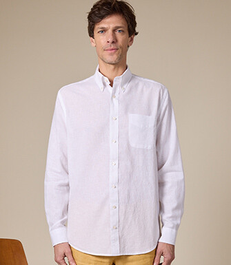 Chemise coton/lin Chambray Blanc - COLTEN