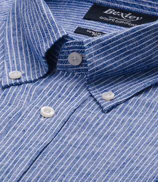 Chemise manches longues coton et lin Chambray Bleu et liseré Blanc - COLTEN