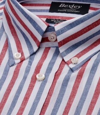 Chemise à rayures coton/lin Chambray Rouge et Bleu Vintage - COLTEN