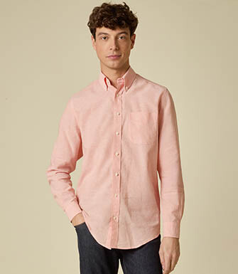 Chemise coton/lin Chambray Orange Pâle - COLTEN