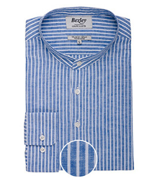Chemise tunique coton lin Chambray Bleu Océan et Blanc - VALBERT