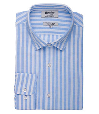 Chemise coton lin rayée Bleu Ciel et Blanche - SIMONIN