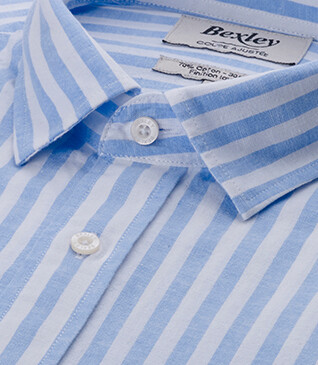 Chemise coton lin rayée Bleu Ciel et Blanche - SIMONIN