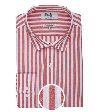 Chemise coton lin rayée Corail et Blanche - SIMONIN