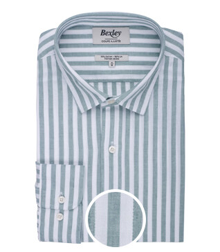 Chemise coton lin rayée Verte et Blanche - SIMONIN
