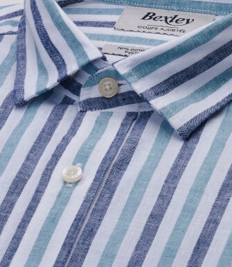 Chemise à rayures Marine et Vert - SIMONIN