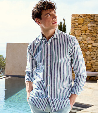 Chemise à rayures Marine et Vert - SIMONIN