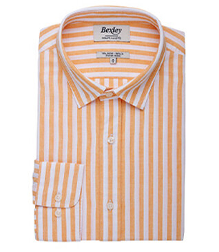Chemise coton lin rayée Orangé jaune et Blanc - SIMONIN