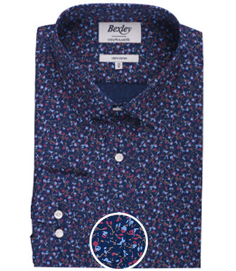 Chemise homme bleue foncée à motif floral rouge et bleu - GASSIEN