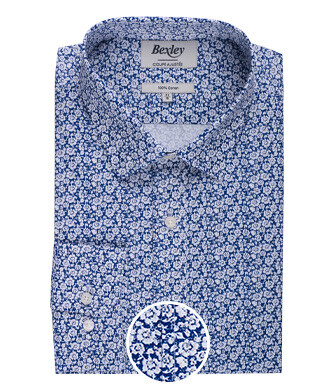 Chemise homme bleue à fleurs blanches - MARCOLIN
