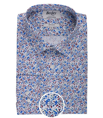 Chemise blanche homme à fleurs bleues et rouges - NOÉBERT
