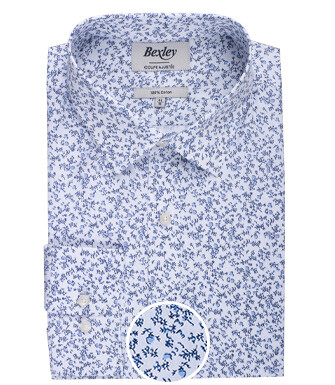 Chemise blanche homme à imprimé fleuri bleu ciel - ELDORIC