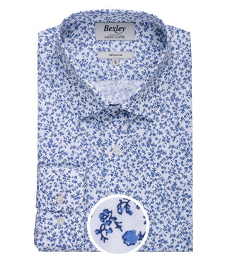 Chemise Blanche homme à imprimé fleuri bleu - ELDORIC