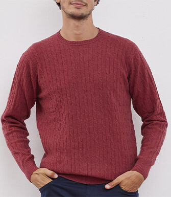Pull laine torsades col rond homme Rouge Chiné - CONTOR