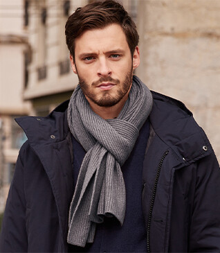 Écharpe Laine Homme Gris Taupe Chiné