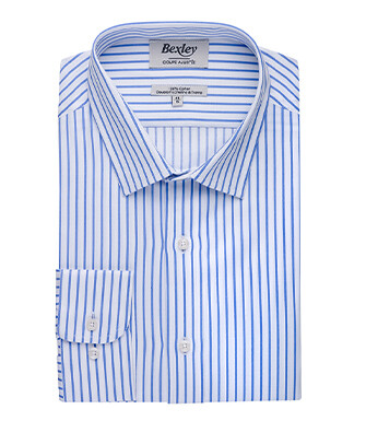 Chemise homme blanches à rayures bleues - LÉONEL