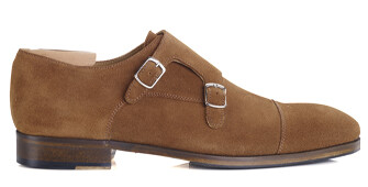 Chaussures homme double boucle velours cognac avec patin - GRESHEY PATIN