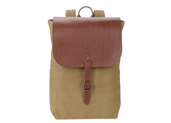 Sac à dos en toile kaki et cuir grainé Châtaigne - HUNTINGTON