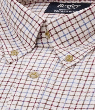 Chemise Beige twill à carreaux - Poche poitrine - BENETTH