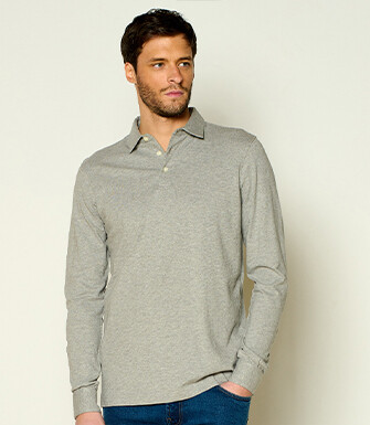 Polo manches longues homme Gris Clair Chiné - AIDEN ML