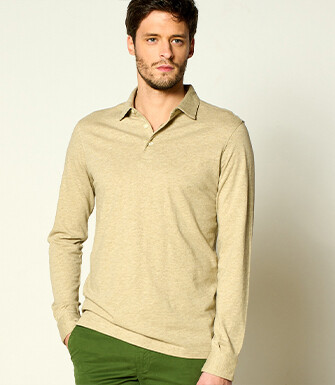 Polo manches longues homme Taupe Clair chiné - AIDEN ML