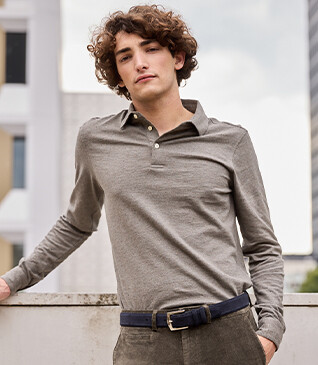 Polo manches longues homme Kaki Chiné - AIDEN