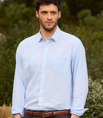 Chemise homme coton/lin Chambray Bleu Clair - SIPHÉRIN