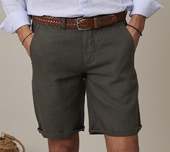 Bermuda lin Olive foncé - BORYS