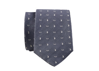 Cravate homme Soie Motif Palmette Gris et Écru