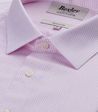 Chemise twill Blanche à carreaux Rose Clair homme  - MARTINIEN