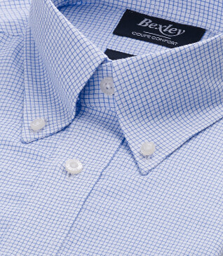 Chemise twill blanc à petits carreaux bleu - STELLAN