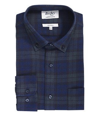 Chemise flanelle Navy et Vert Foncé - Poche poitrine - ANDRICK