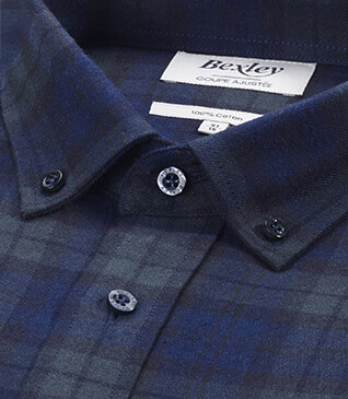 Chemise flanelle Navy et Vert Foncé - Poche poitrine - ANDRICK