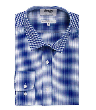 Chemise coton bleu et Blanc - Col français - VALAIRE