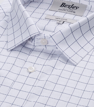 Chemise blanche carreaux bleus - Col français - SERGIUS