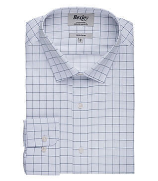 Chemise blanche carreaux vert - Col français - SERGIUS