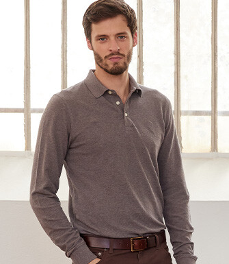 Polo manches longues homme Taupe chiné - ALEC II ML
