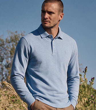 Polo manches longues homme bleu ciel chiné en coton piqué - ALEC II ML