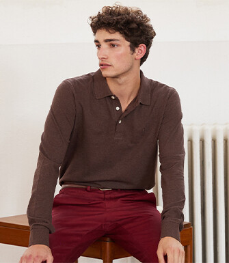 Polo manches longues homme Chocolat Chiné Foncé  - ALEC II ML