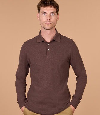 Polo manches longues homme Chocolat Chiné Foncé - ALEC II ML