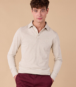 Polo manches longues homme - Beige Clair Chiné - ALEC II ML