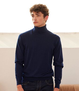 Pull col roulé homme Navy - EMERINOS